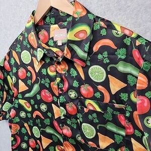 Show Me Your MuMu Black Button-Down Shirt with Multicolor Veggie & Fruit Print